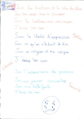 hommages Samuel Paty, realisation elèves 6eme 06